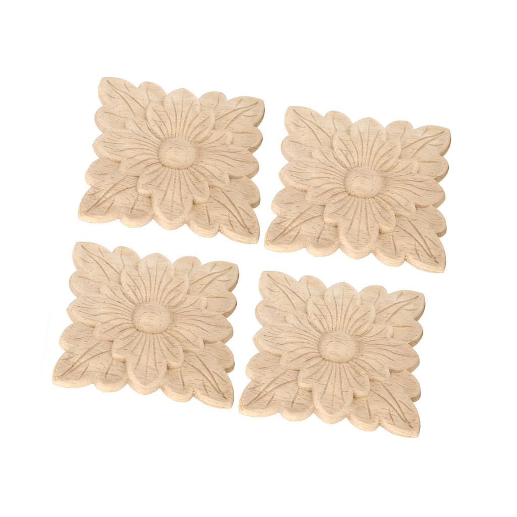 4Pcs Beautiful Flower Pattern Wood Carved Applique Furniture Decoration Garden Door Accessories