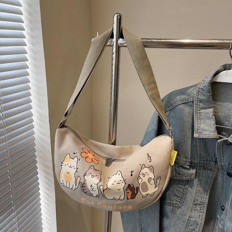 Canvas bag large capacity new student dumpling bag niche casual versatile bag messenger bag female