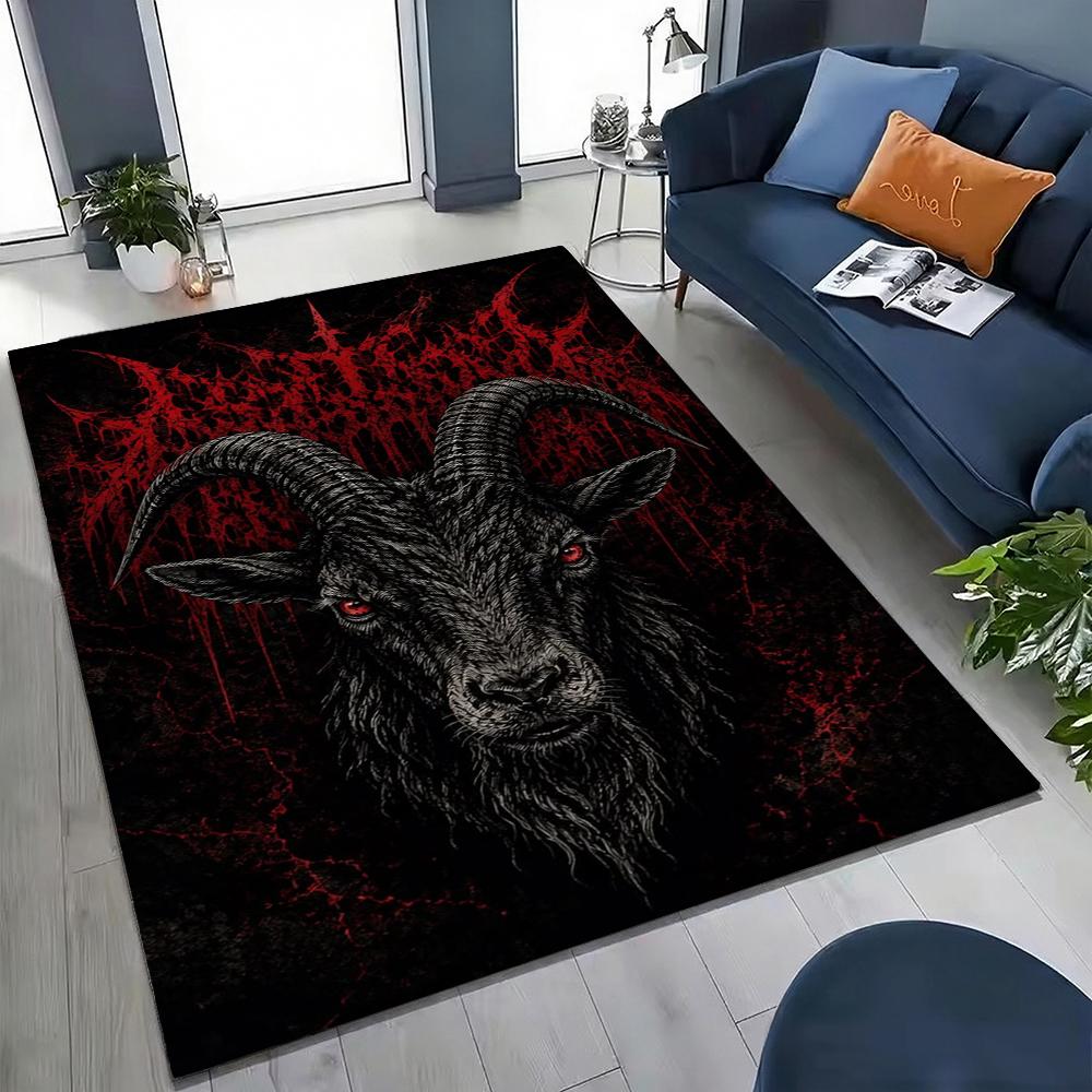 Satanic Black Goat Ritual Rectangular Rug Soundproof Noisereducing Carpet For Living Room Hallway Balcony Home Party Decor Halloween Gift