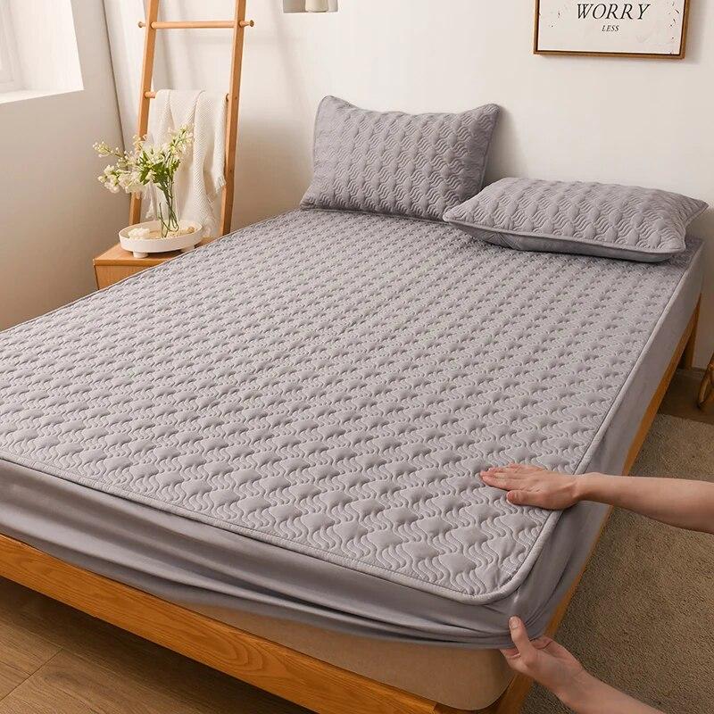 

Хлопковый утолщенный защитный чехол для матраса, наматрасник на кровать, мягкая дышащая простыня с глубоким карманом и тиснением, дизайн наматрасника