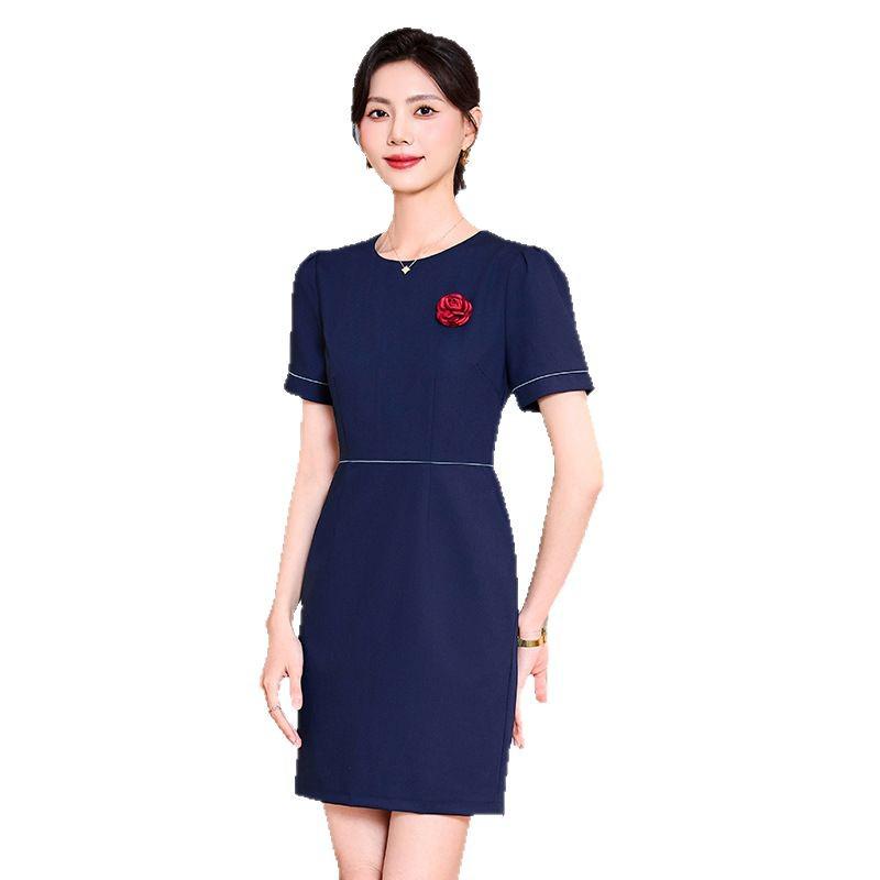 2025 Women's Short-Sleeve Professional Dress with Pockets - Summer Office Workwear