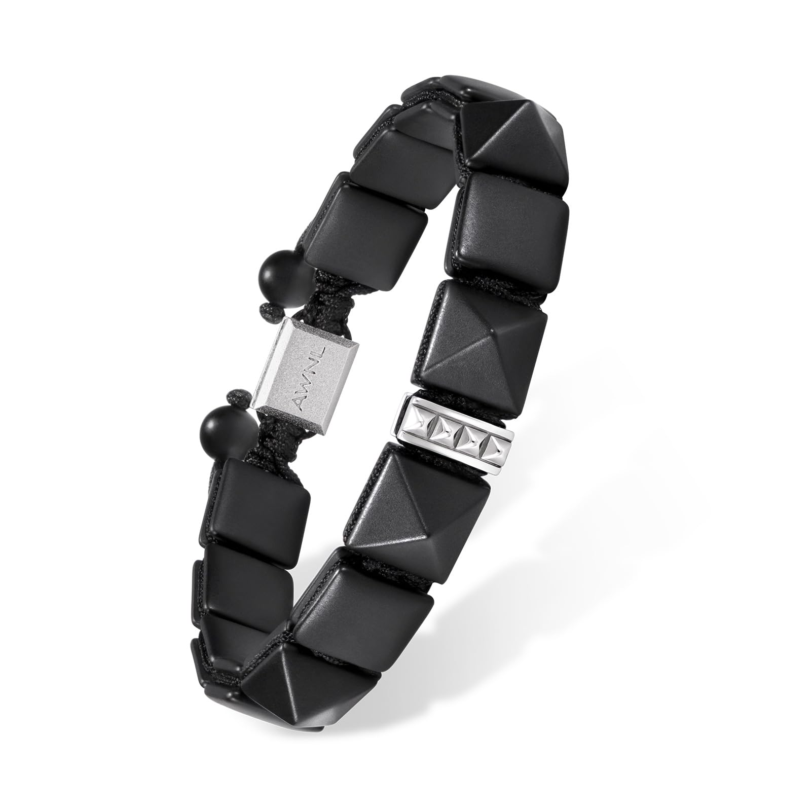 

Плоская бусина из стерлингового серебра 925 пробы с центральным камнем оникс, плетеный подарок для мужчин [AWNL] Мужской браслет, Шарм, Браслет, (Камень 9,5 мм), 16.5-18см оникс