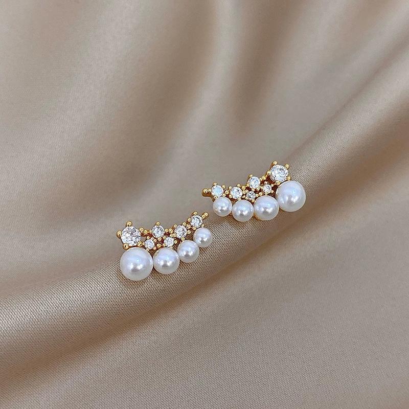 18k Electroplated Zircon Pearl Stud Earrings Exquisite Personality Versatile Earrings Light Luxury Earrings Women
