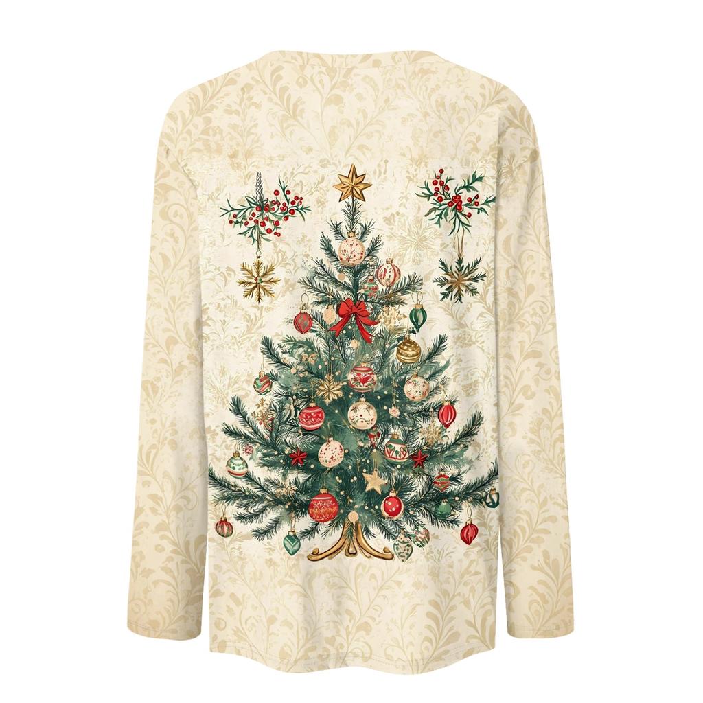 Women's Casual Christmas Print Long Sleeve Neck Top