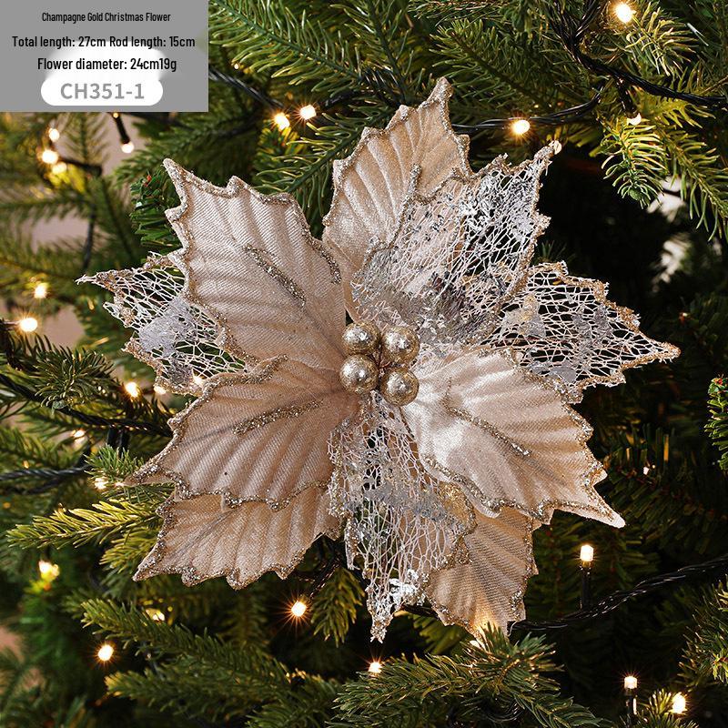 Gangheng 24cm Gold, Red, Champagne Artificial Christmas Flower with Maple Leaf Design