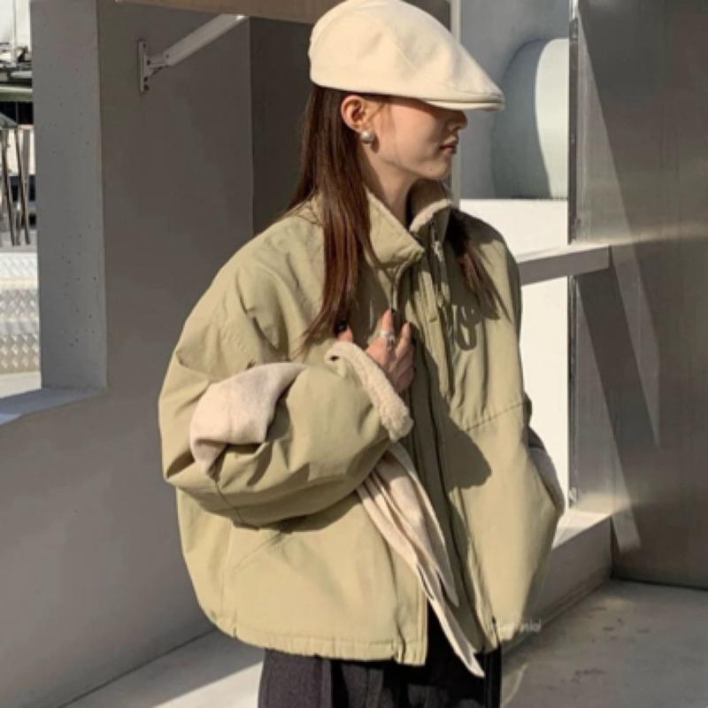 Lamb wool short pie overcomes women's winter casual loose small cotton jacket