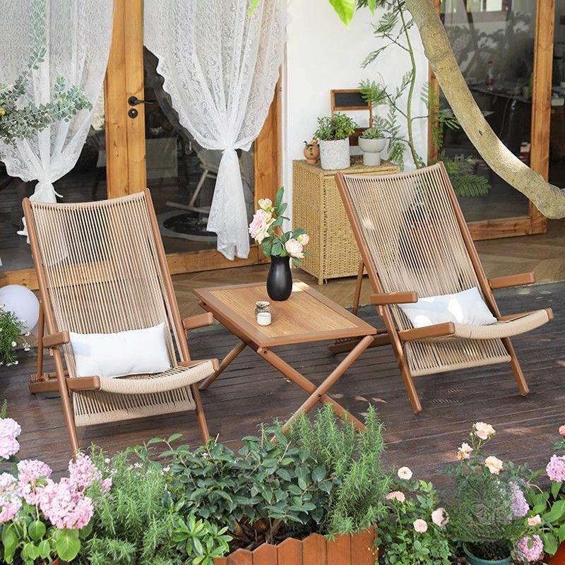 Compact Folding Rattan Balcony Set: 3-Piece Woven Table & Chairs for Indoor/Outdoor Use In Living Room or Bedroom