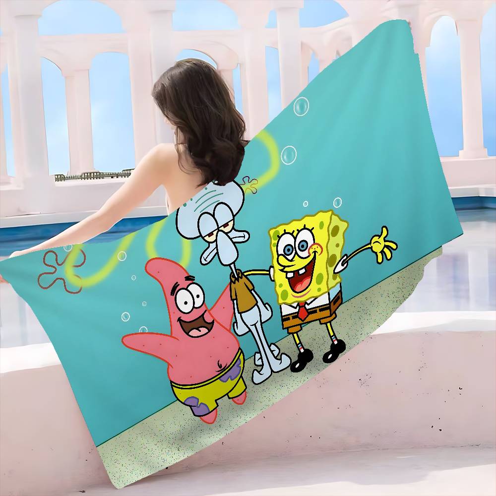 Anime S-Spongebobes Cute Microfiber Printed Beach Towel Mountain Climbing Yoga Beach Swimming Running Absorbent Soft Towel