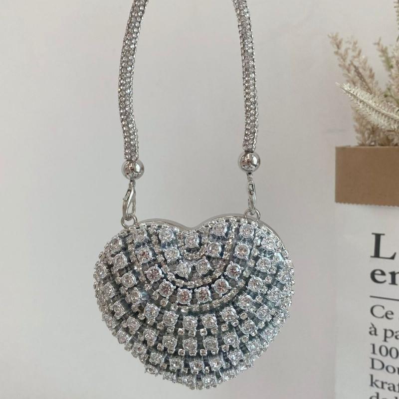 Heart Shape Diamond Evening Clutch Rhinestones Purse Ladies Bag Designer for Women Chain Shoulder Bag Small Bling