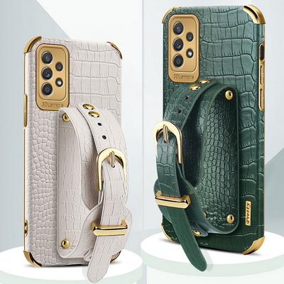 Luxus Krokodil Telefon Abdeckung Plating Leder Hand Strap Halter Fall für Samsung S24 S23 S22 S21 Ultra A15 A05 A05S a34 A54 A14 5G Telefon Abdeckung