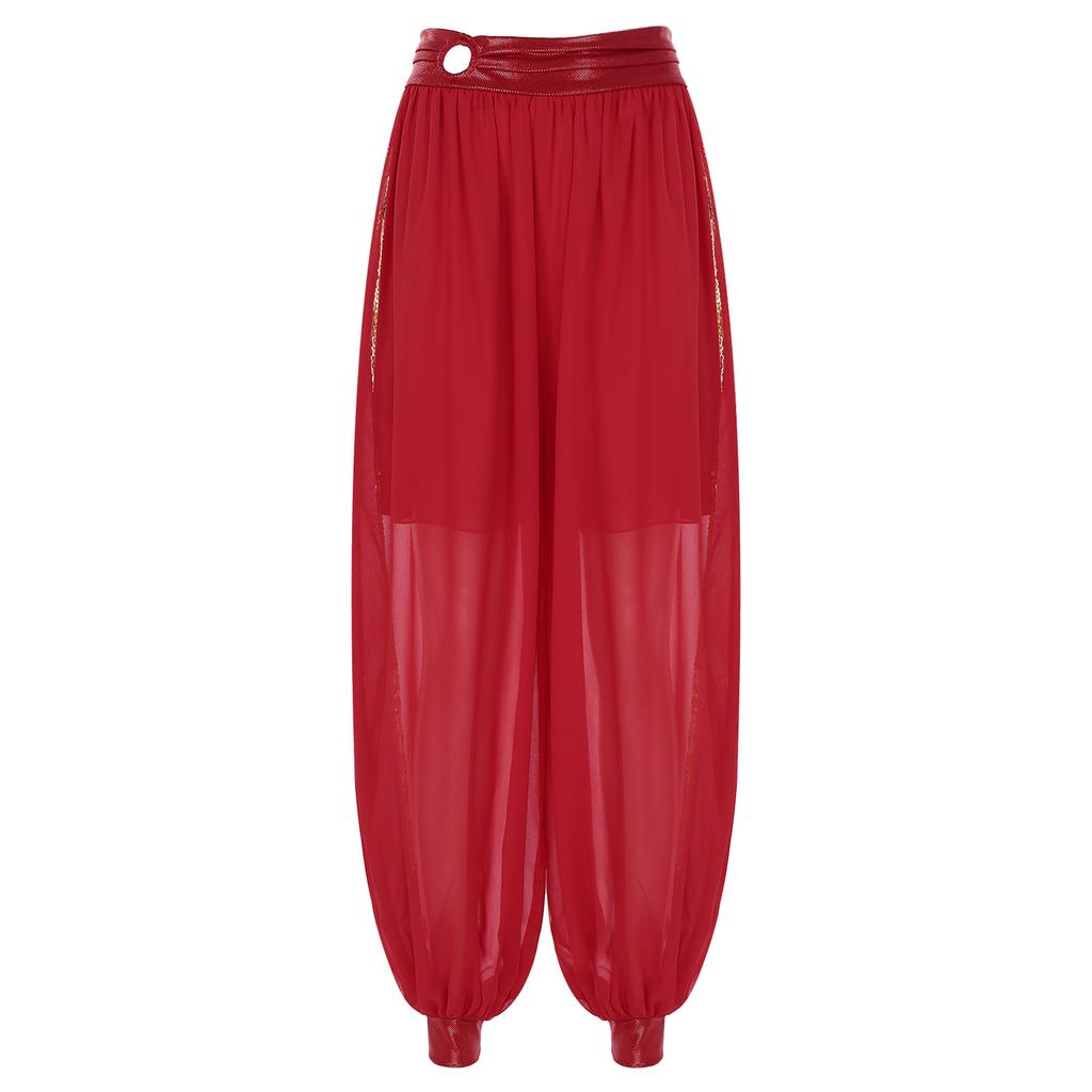 Women's Chiffon Belly Dance Pants Ruched Waistband Side Split Pants Performance Costume