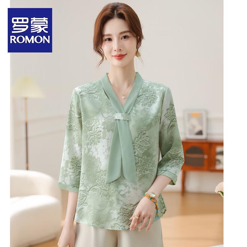 ROMON New Chinese Style Mid-Aged Women s Summer Blouse XL