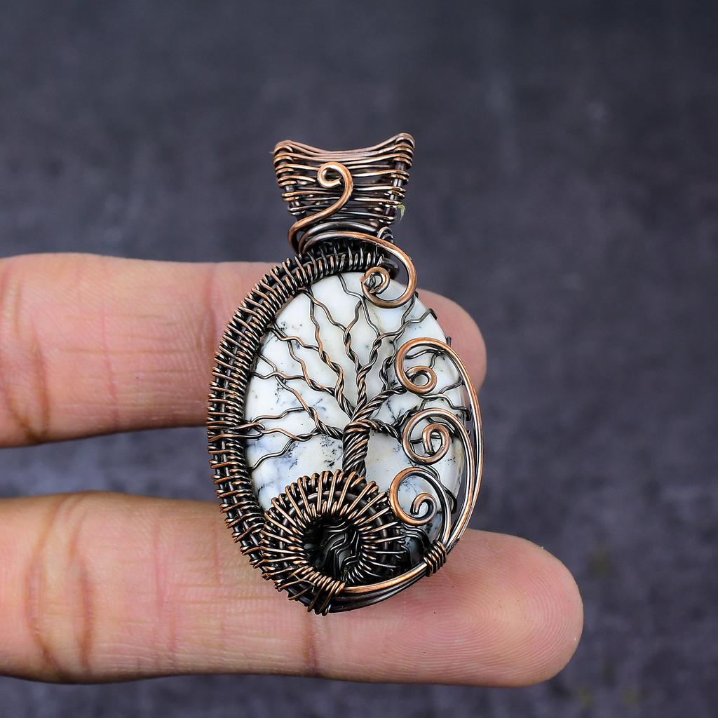 Natural Dendrite Opal Handmade Copper Wire Wrap Tree Of Life Pendant 2.17" S5y49