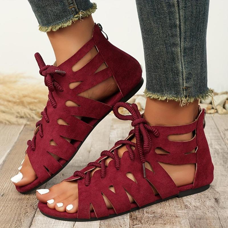 Nuove Sandali da Donna alla Moda Taglie Forti, Piatte, con Lacci, Punta Aperta, Colore Unito, Estate, Stagione Unica, Calzature Comode per Tutti i Giorni