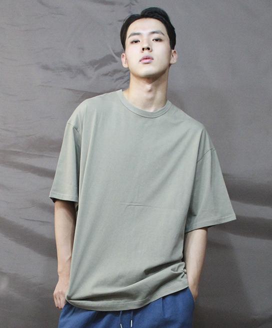 Deumakeu Boxy Fit Plain Short Sleeve T-Shirt Light Khaki