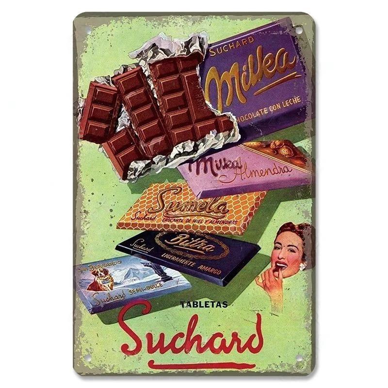 Vintage Candy Chocolate Metal Plates Cream Milk Chocolate Poster Metal Plaque Tin Sign For Kitchen Cafe Dining Room Wall Decor