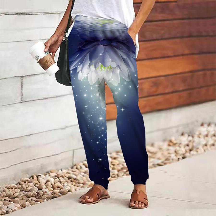 

Женские брюки с цветочным принтом на шнуровке, с эластичной талией, свободные брюки, повседневные длинные брюки, брюки с карманами XS