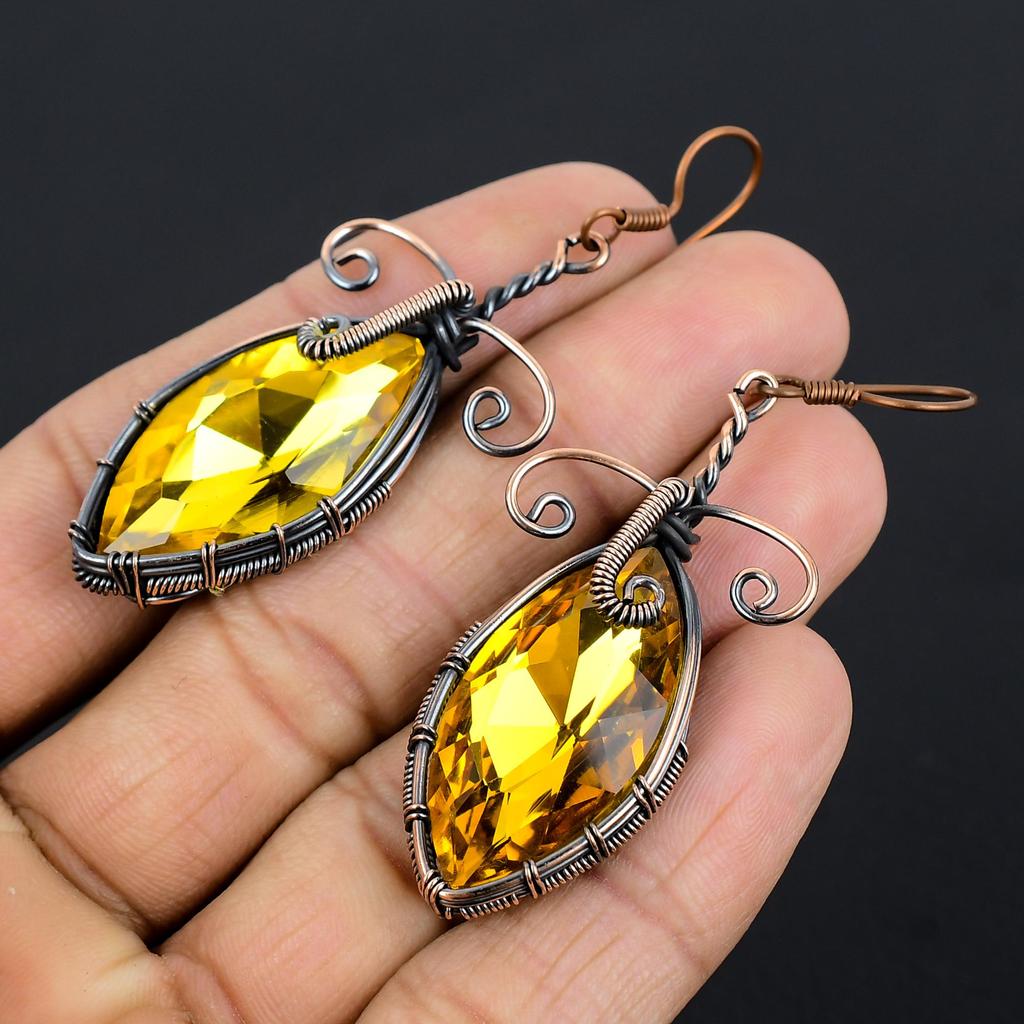 Citrine & Mystic Topaz Earrings, 999 Copper Wire Wrapped Gemstone Jewelry, Handmade Earrings, For Thanksgiving