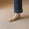 Sheepskin woven hollow hole shoes, breathable Mary Jane sandals for women's summer one-word belt flat-soled single shoes