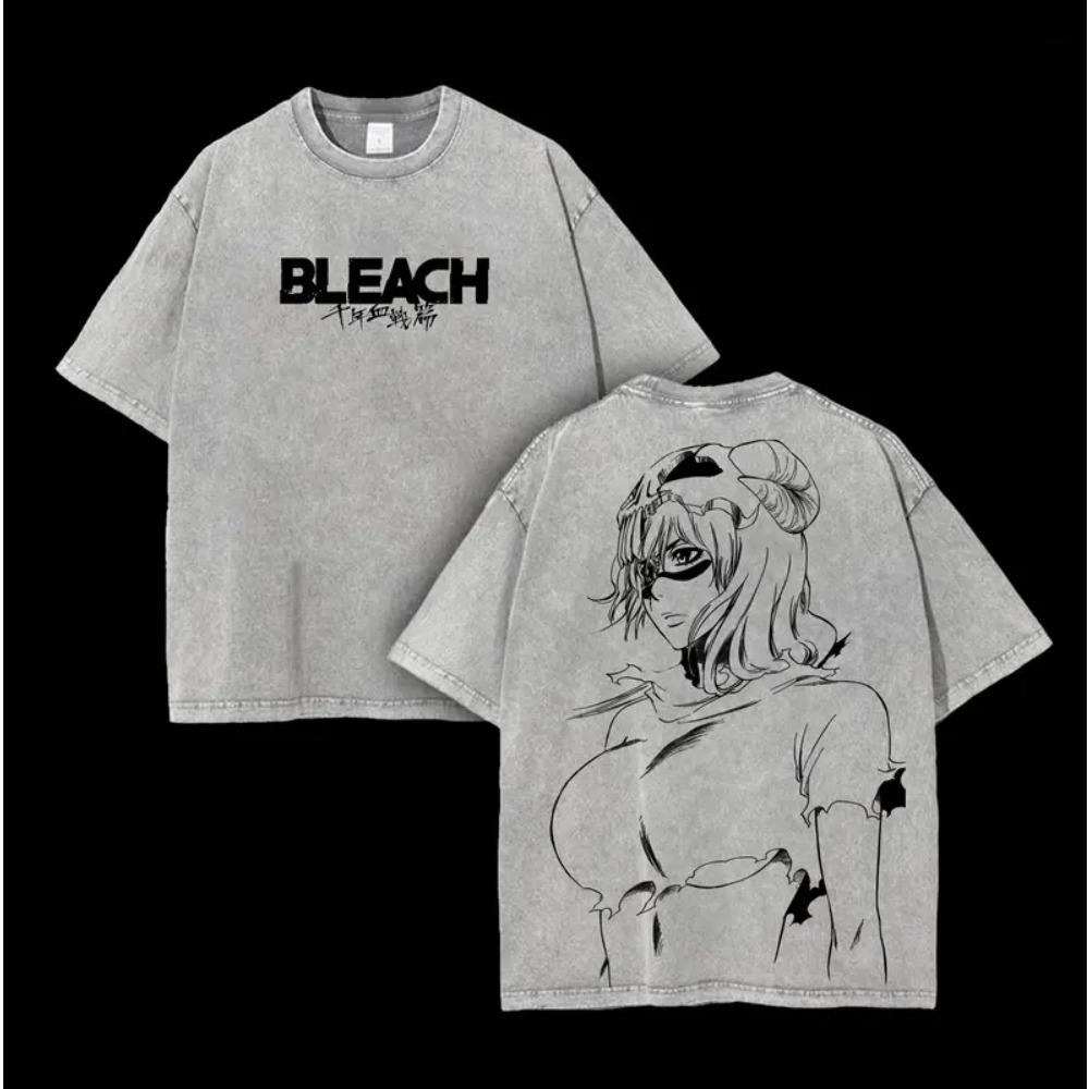 Аниме BLEACH Неллиэль Ту Одельшванк Графическая футболка Мужская Женская Одежда Повседневная Хлопковая Футболка Ретро Выстиранная Футболка Харадзюку Топы S серый