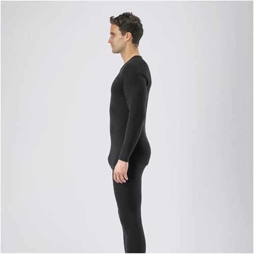Heat-generating innerwear, Breath Thermo underwear, thick wool crew neck long-sleeve shirt, men's, C2JAAC10, black, size M