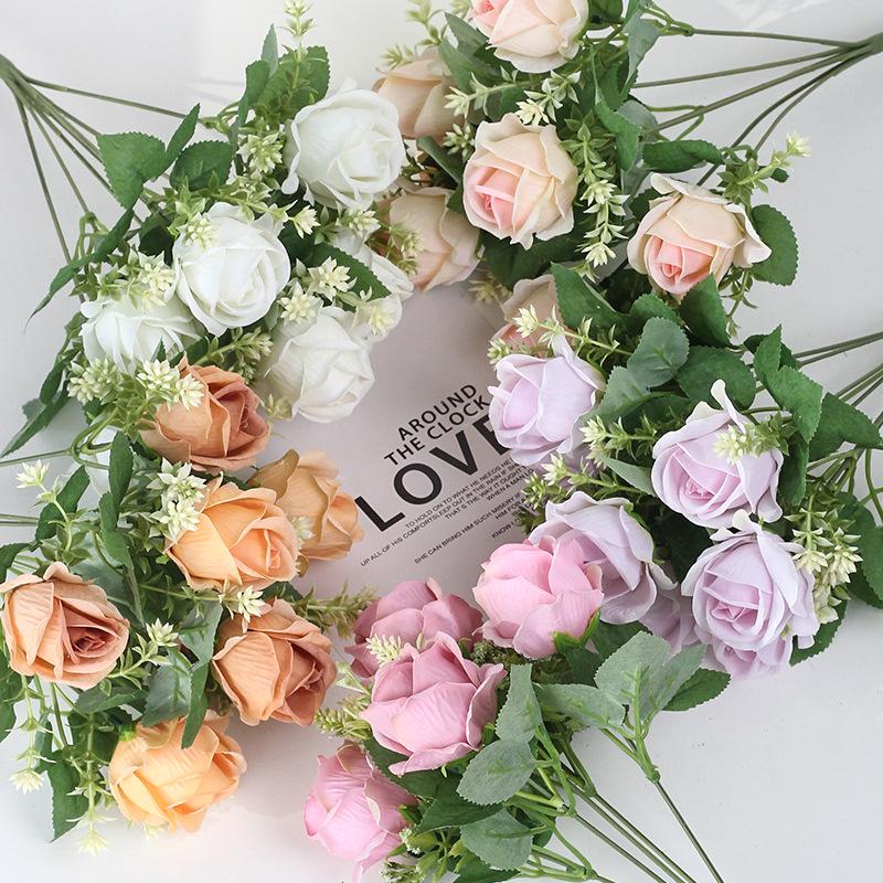 Nordic Style Silk Rose Bouquet - Romantic Artificial Flowers for Living Room & Wedding Decoration