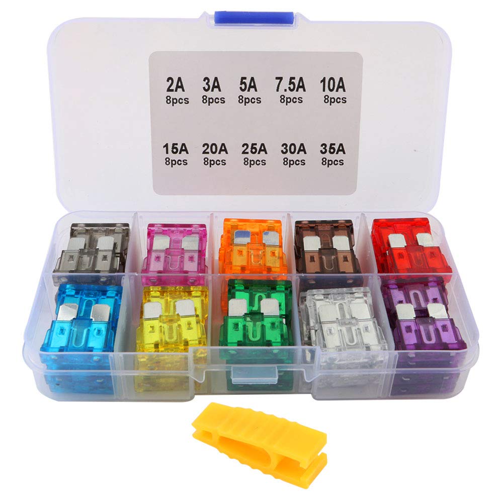 

FULARR 80PCS Professional Automotive Fuse Set: Standard Flat Type Fuse, Replacement Fuse Puller,