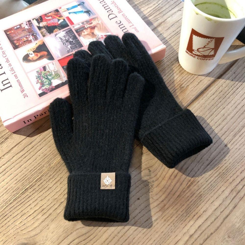 1 pair Wool Knitting Knitting Gloves Five Finger Cycling Driving Gloves Full Finger Mittens  Winter