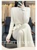 Chic Autumn/Winter Cashmere Two-Piece Set: Women's Loose Knit Sweater & Wide-Leg Tie-Waist Pants