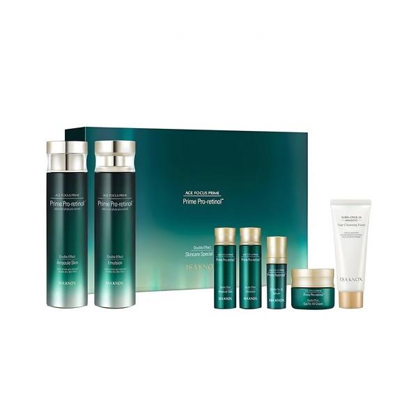ISAKNOX Age Focus Prime Double Effect 2pcs Set (Skin 160ml + 20ml, Emulsion 160ml + 20ml, Serum 7ml, Cream 10ml, Cleansing Foam 40ml)