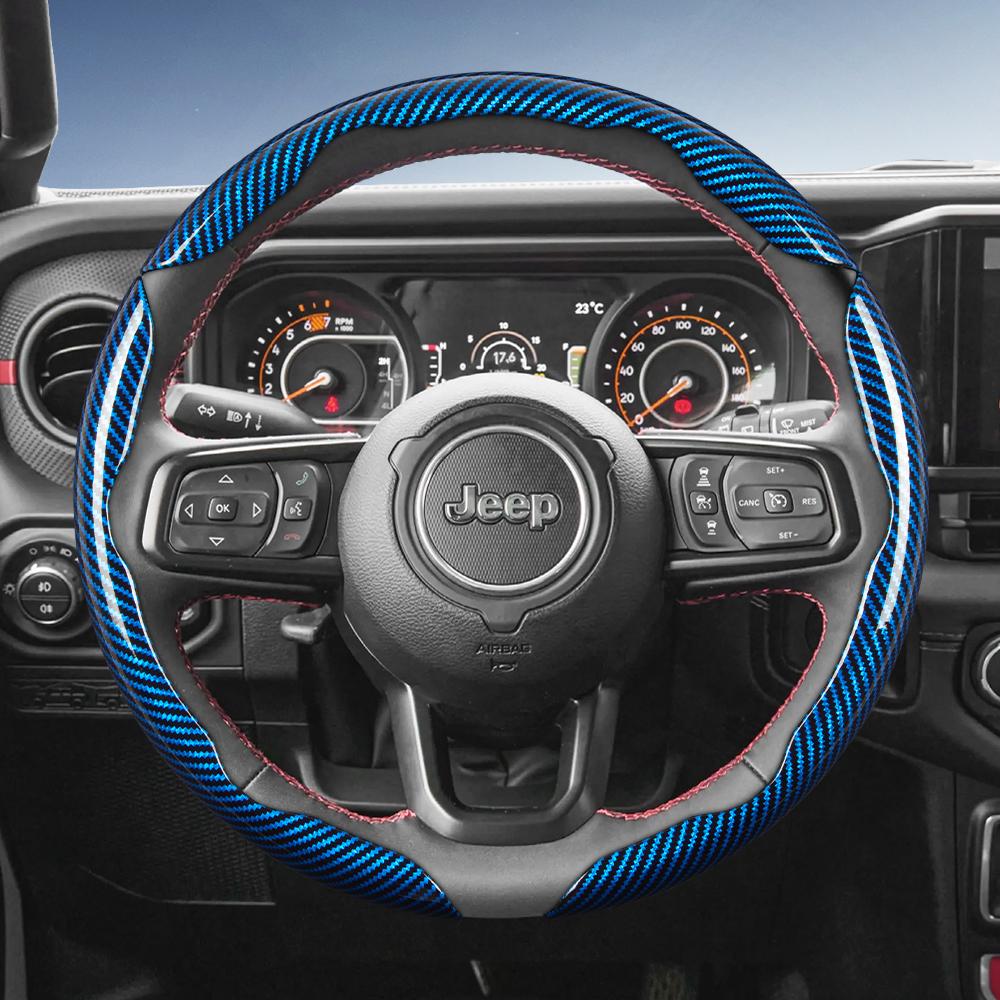 EPY1 Suitable for Jeep Carbon Fiber Texture Steering Wheel Cover Grand Cherokee Compass Wrangler Renegade Avenger Grand Wagoneer Red