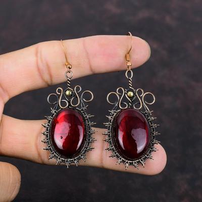 Red Fire Labradorite Earring Copper Wire Wrapped Earring Genuine Gemstone Earrings Copper Wire Jewelry Handmade Dangle Earring Wedding Gift