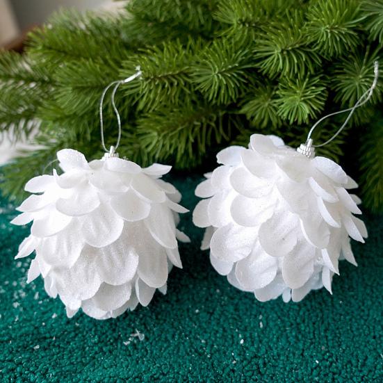 2/3Pcs White Christmas Ball Ornaments Glitter Flower Foam Ball Decoration Xmas Tree Hanging Pendant for Holiday Party Wedding Home Decor