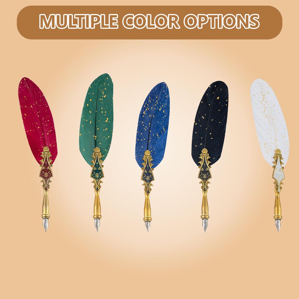 Antique Quill Pen with 5 Replaceable Nibs Calligraphy Dip Pen for Beginner Kid Adult Writing Drawing Art Illustraions