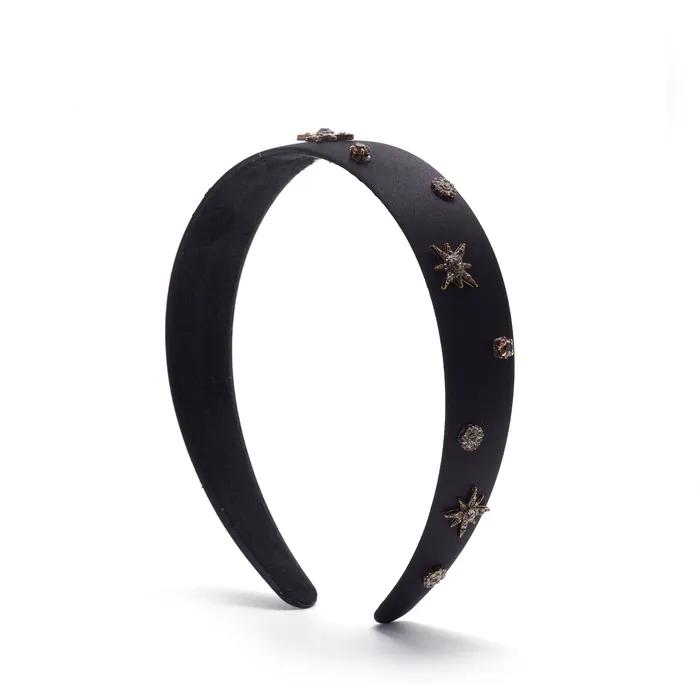Signature Etoile Crystal Satin Head Band Black