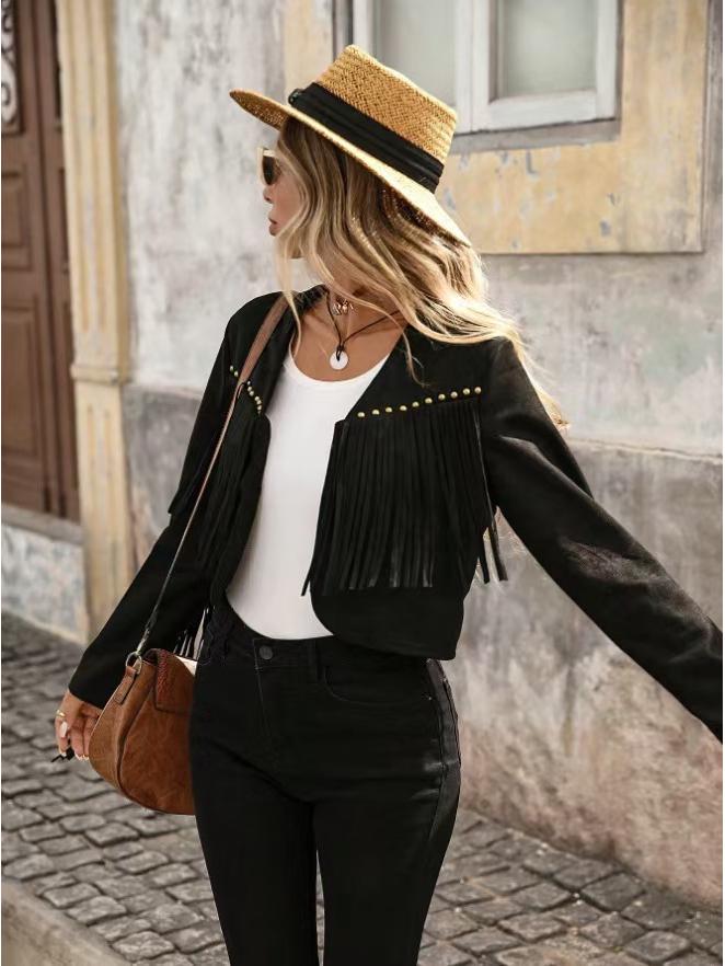 2025 Suede Tassel Western Cowboy Slim Long Top