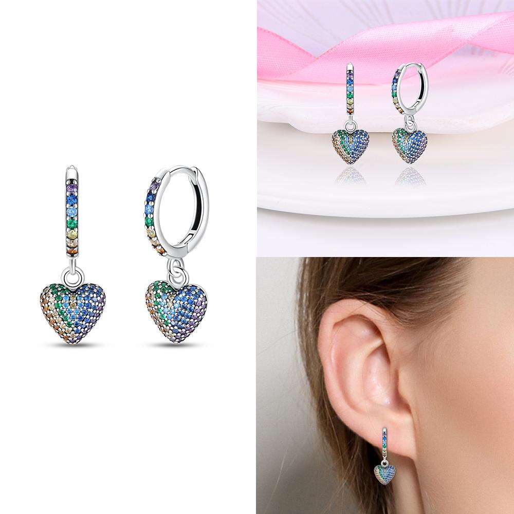 Hoop Earrings 925 Silver Certified Red Bow Heart Zircon Stud Earrings Lady's Anniversary Gift Luxury Jewelry