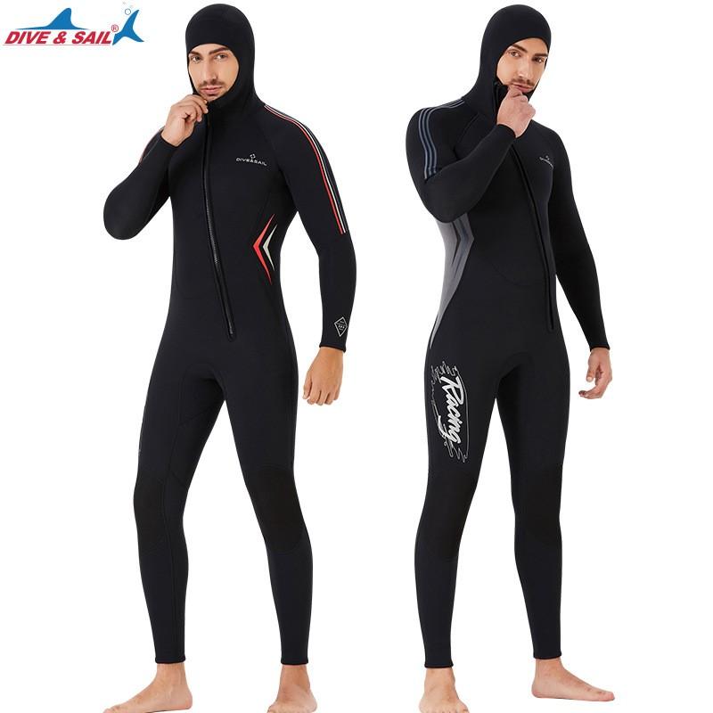 3MM Diving Suit Men's One-piece Hooded Thick Warm Front Zipper Snorkeling Surfing Jellyfish
