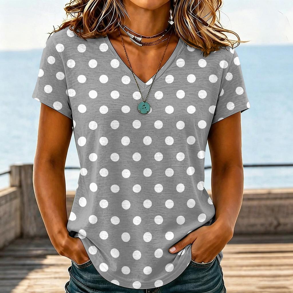Women Casual V Neck T Shirt Plaid Checkered Printed Short Sleeve Blouse Lightweight Soft Fabric Top for Daily Wear