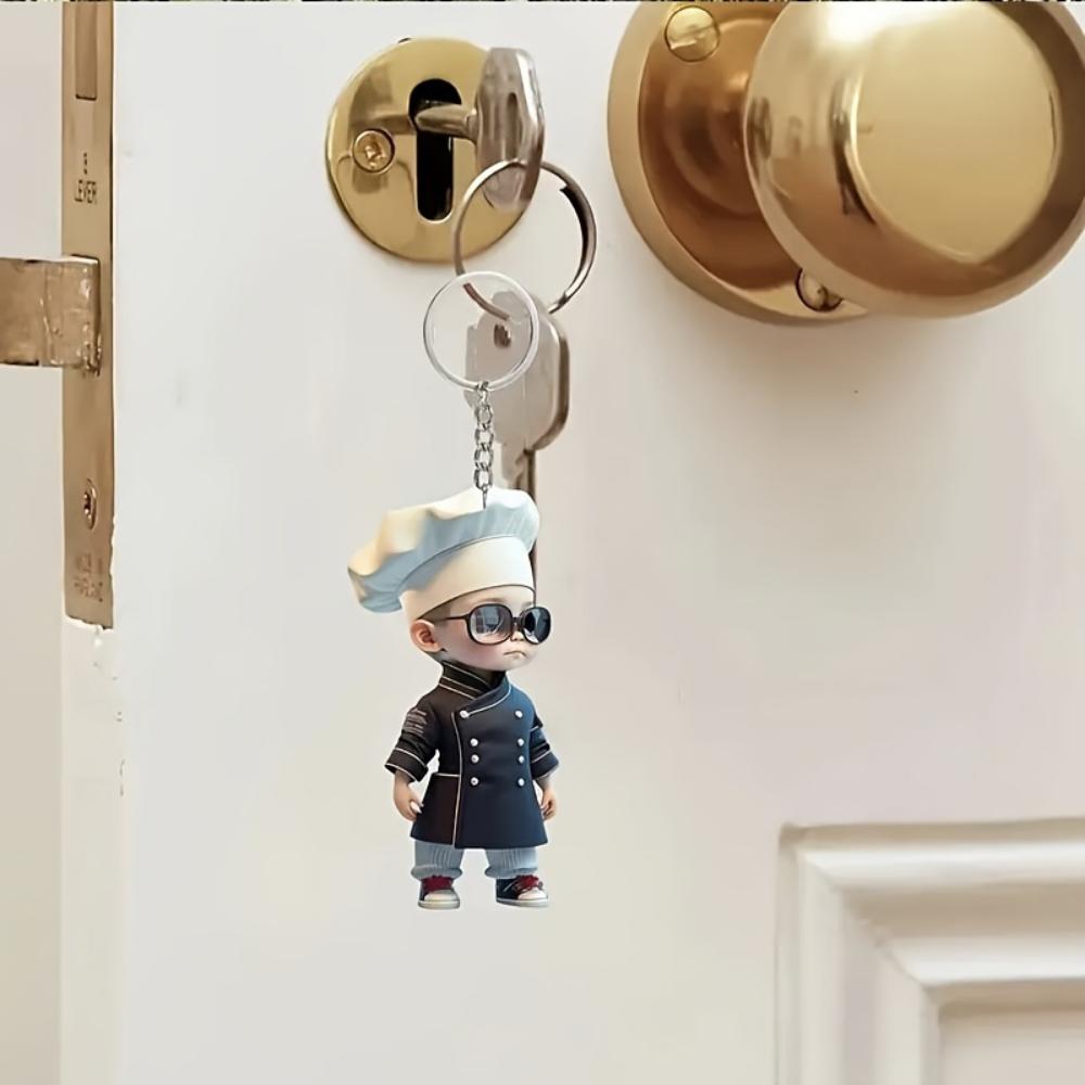 2D Acrylic Chef Flat Theme Keychain Ornaments Christmas, Thanksgiving, Christmas, Birthday Gifts Car Keys Backpack Decorative Pendants
