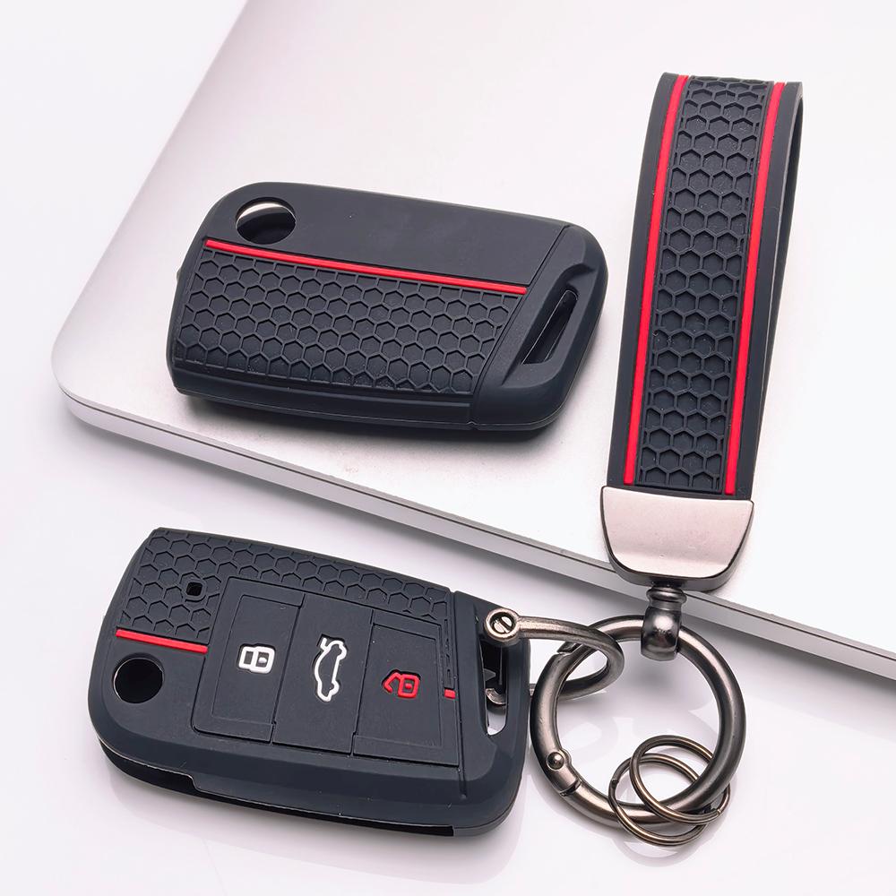 Key Fob Cover for VW Golf Tiguan Passat Polo Octavia A7 Mk7 Mk2 B8 with Keychain Anti-Scratch Surface Shockproof Structure Soft Grip Texture