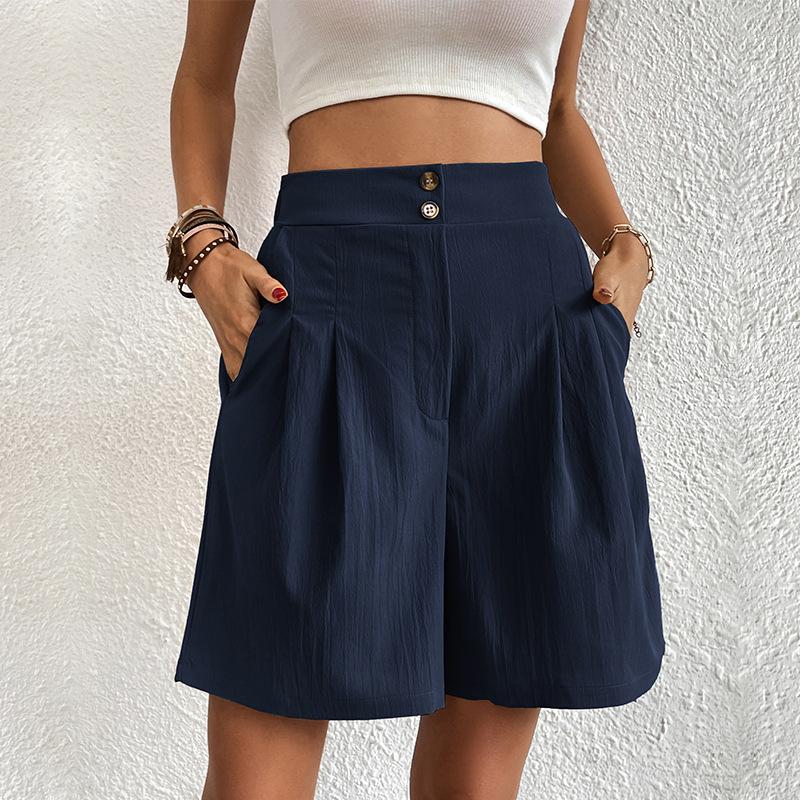 [Shorts mit hoher Taille und einfarbiger Farbe] Shorts mit hoher Taille und einfarbiger Farbe, lässige, lockere Shorts mit weitem Bein für den Sommer, Damenbekleidung
