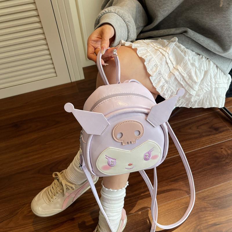 Kuromi Mini Backpack For Girls Cute Dark Cartoon Pu Material Daily Use