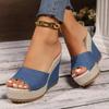2024 Stylish European & American One-Strap Wedge Platform Slides: Plus-Size, Open-Toe Women's High Heel Slippers