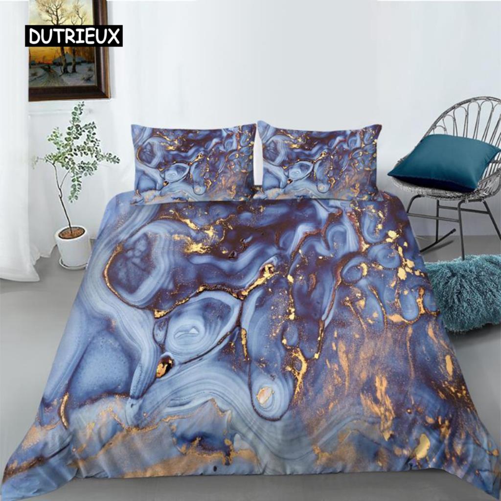 Marble Duvet Cover Set Pink Printed Queen Size Bedding Set Polyester Abstract Print Decor Golden Comforter Cover for Girls Teens