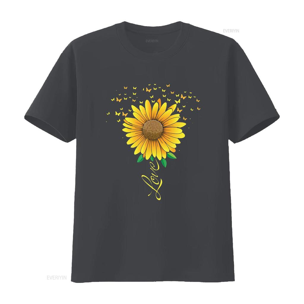 Sunflower Butterflies And Love Women s Inspirational T Shirt vintage Washed graphic Stretched Soft Stylish Casual Comfortable