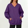 Damen V-Ausschnitt Langarm Pullover Sweatshirt mit Tasche für Herbst und Winter