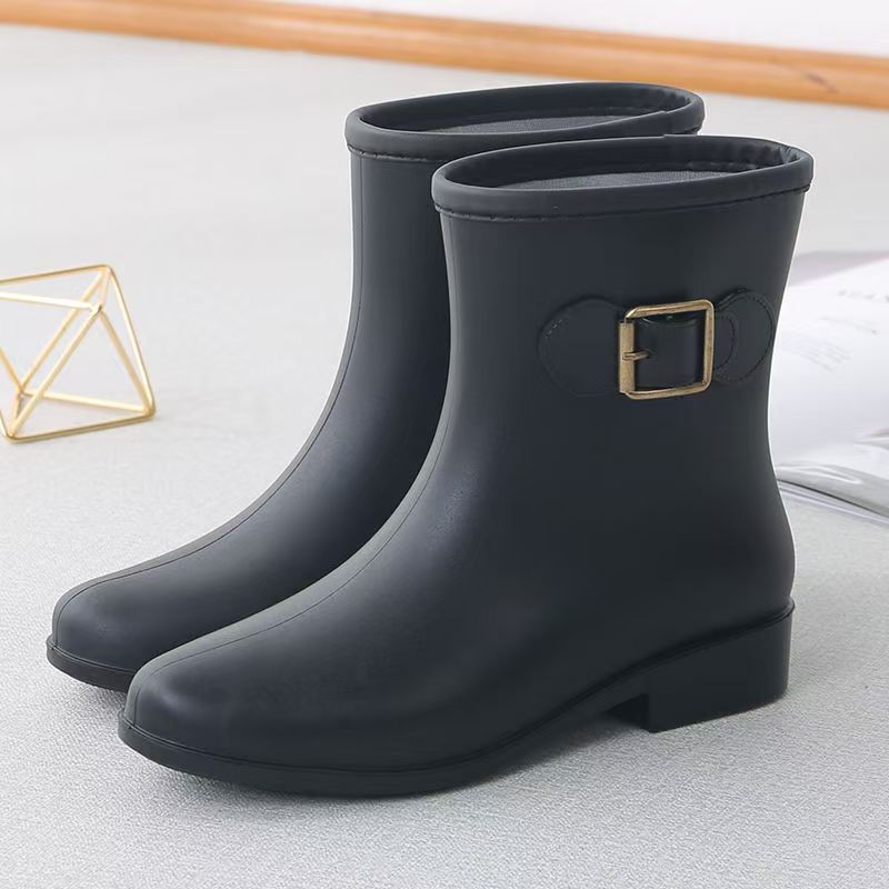 Woman Tow Heel High Top Rain Boots Four Seasons New Soft Sole Non Slip Round Toe Slip On Waterproof Kitchen Work Shoe Water Shoe