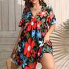 Letní šaty s krátkým rukávem a výstřihem do V Volné šaty Sladké rostlinné květiny Šaty s potiskem Ležérní Plisované šaty Velké velikosti Dámské Oblečení 28060
