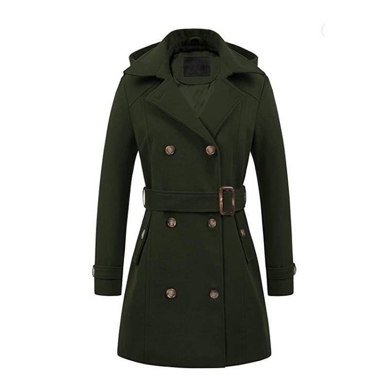 Cappotto da Donna in Lana con Cappuccio e Toppe per Autunno Inverno Abbigliamento Casual